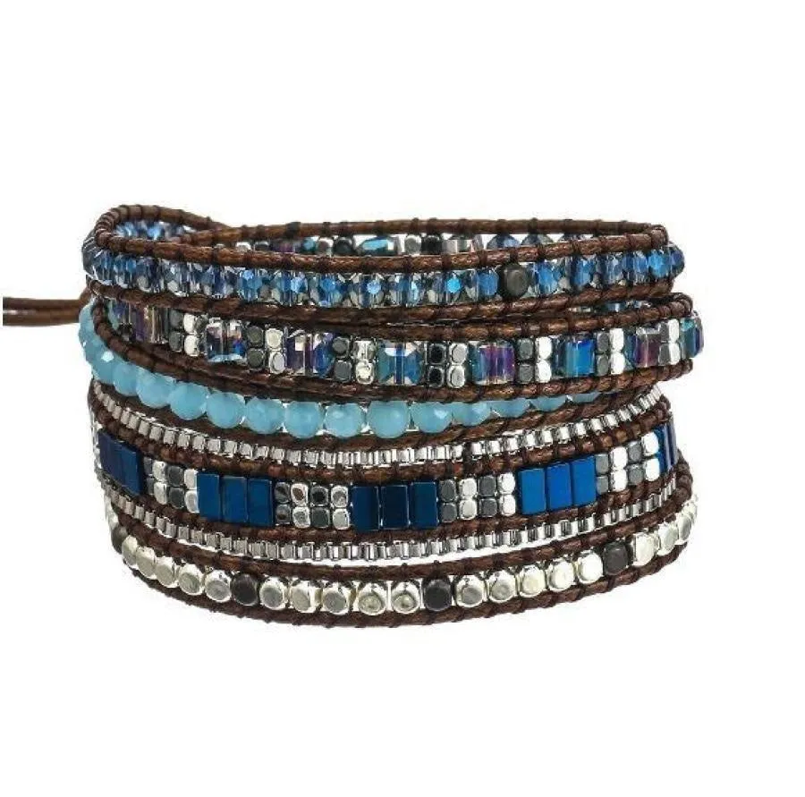 Handmade Crystal & Hematite Blue Wrap Bracelet