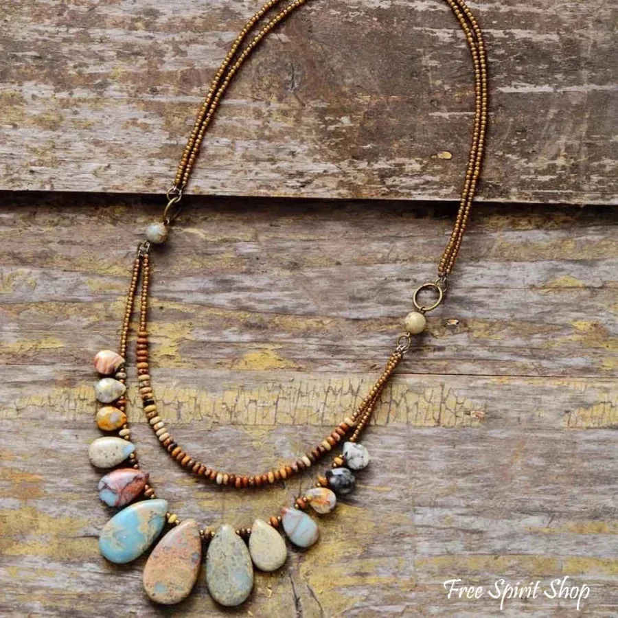 Handmade Natural Agate & Jasper Multi-Layer Necklace