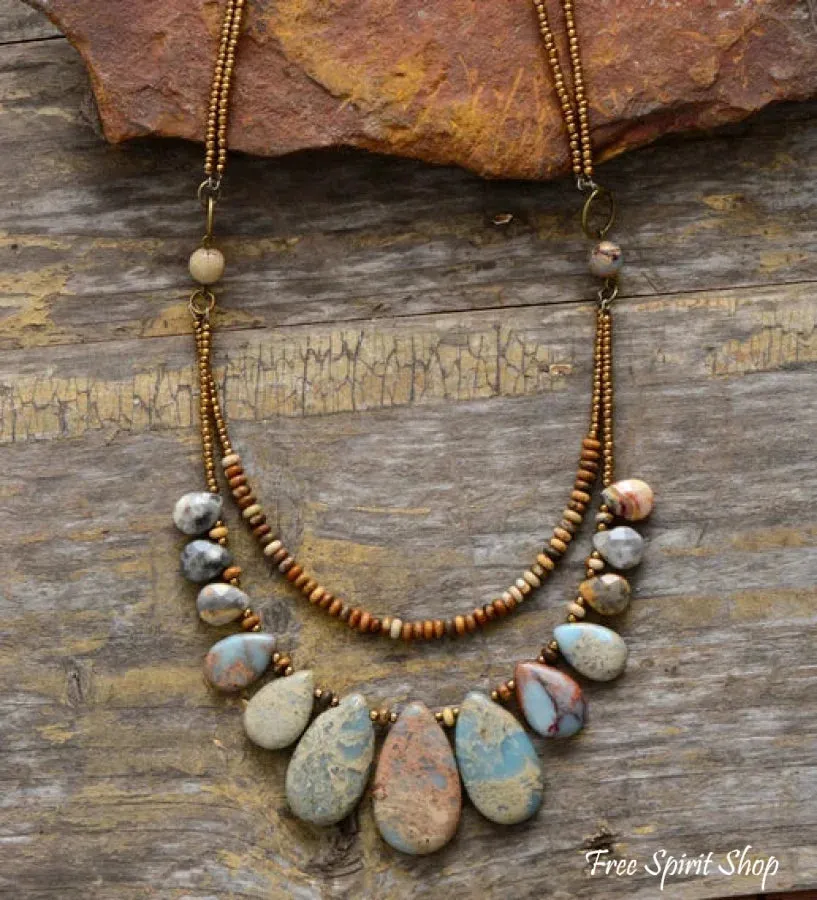 Handmade Natural Agate & Jasper Multi-Layer Necklace