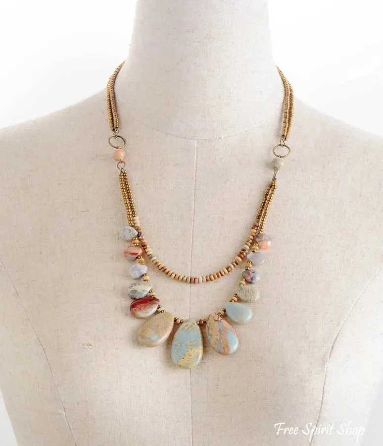 Handmade Natural Agate & Jasper Multi-Layer Necklace