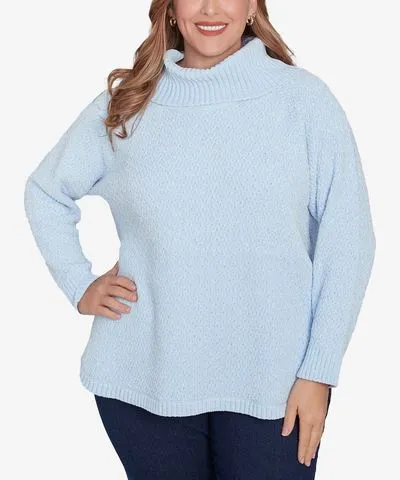 Hearts Of Palm Plus Size Blue My Mind Cowl Neck Sweater