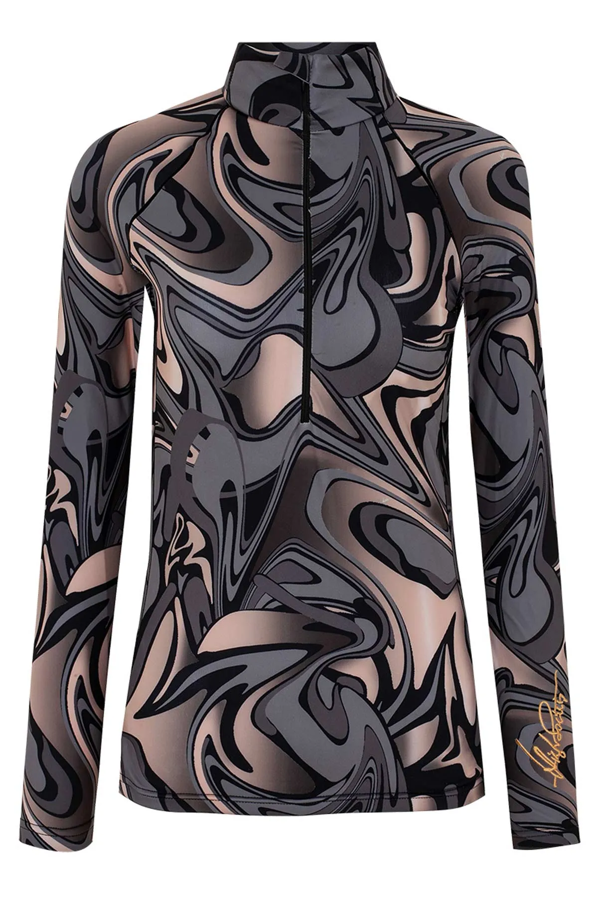 High Society Judy Half Zip Base Layer in Black Mirage Pattern