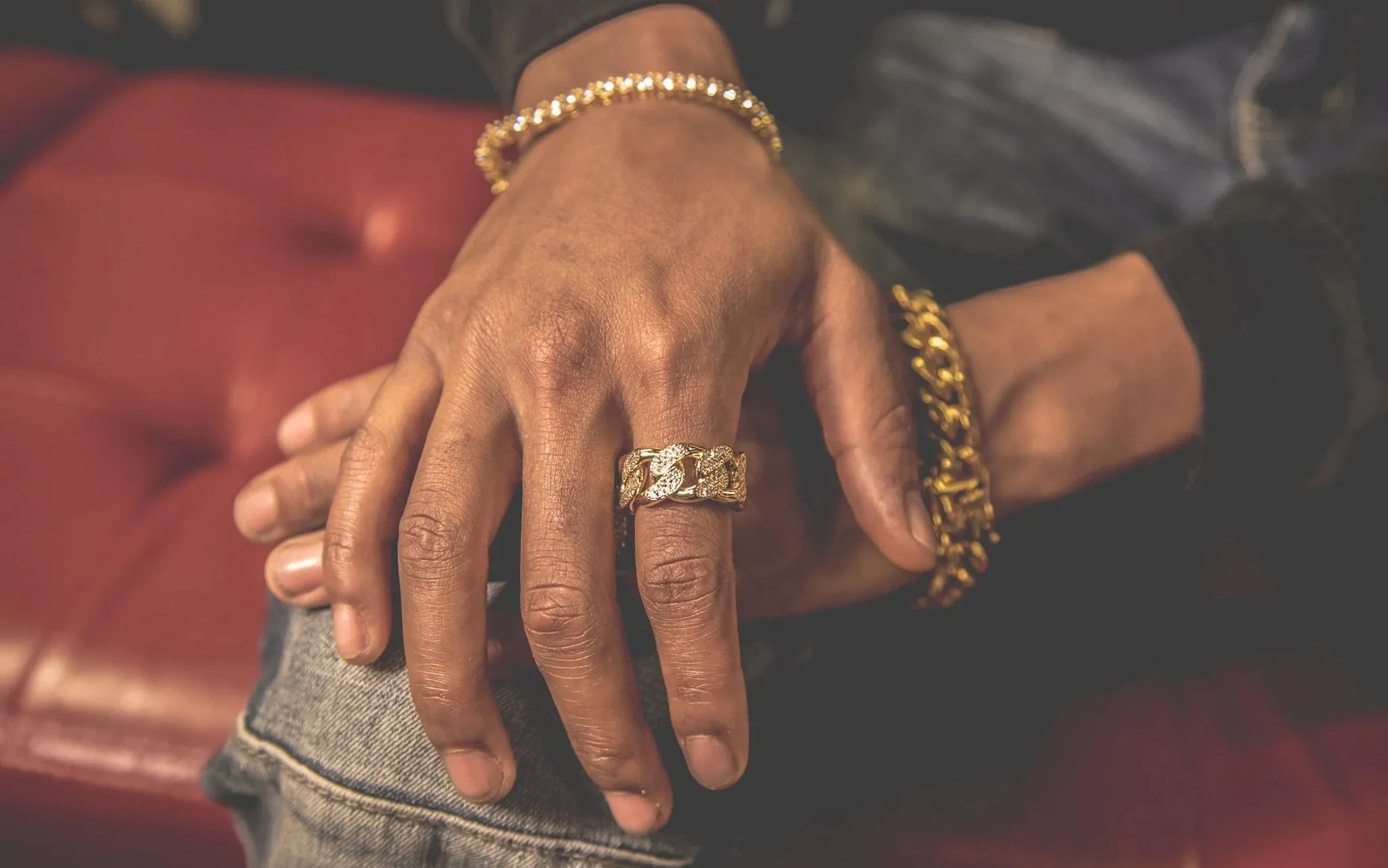 Iced Out 18K Gold Plated Studded Cuban Link Ring | Golden Gilt