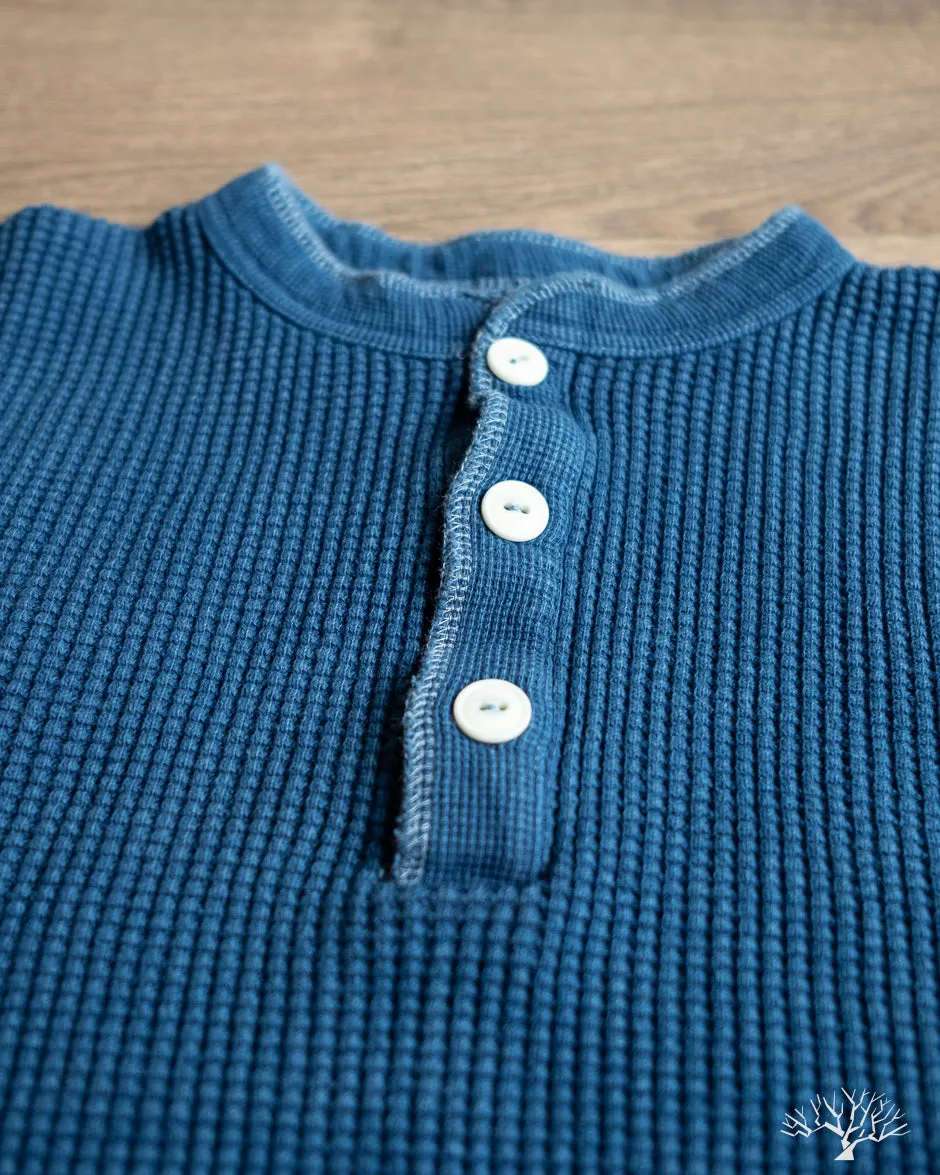 IHTL-1213-IND - Waffle Knit Long Sleeve Thermal Henley - Indigo