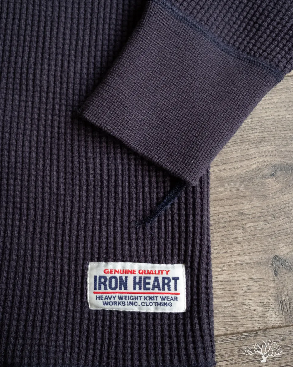 IHTL-1213-NAV - Waffle Knit Long Sleeve Thermal Henley - Navy