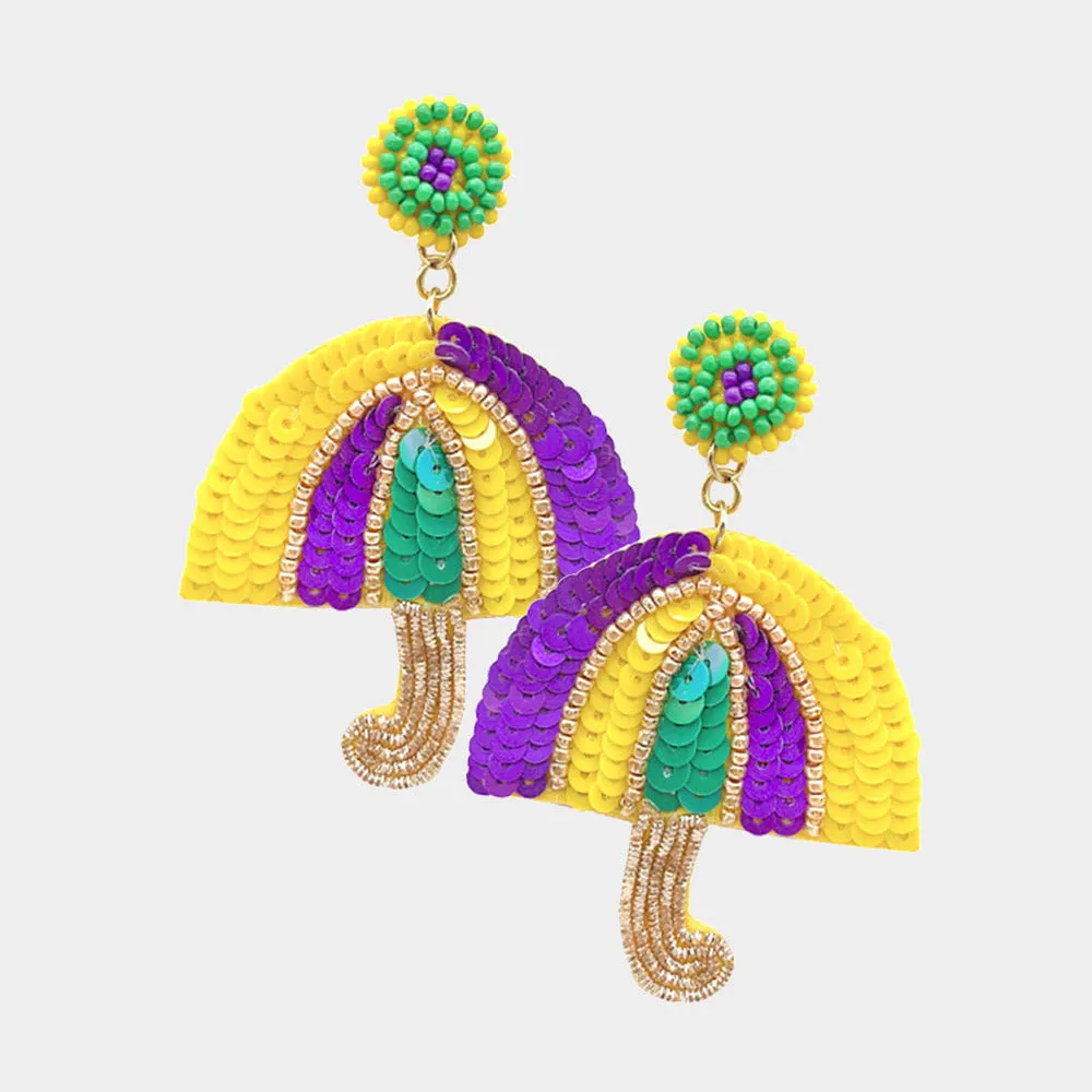 iLLASPARKZ Felt Back Mardi Gras Sequin Umbrella Dangle Earrings