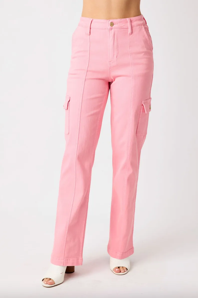 Judy Blue Pink Straight Leg Cargo Jeans