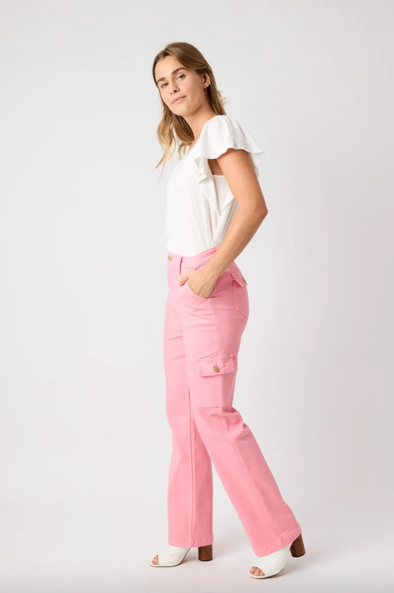 Judy Blue Pink Straight Leg Cargo Jeans