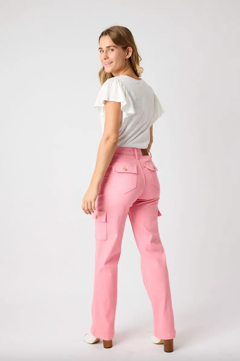 Judy Blue Pink Straight Leg Cargo Jeans