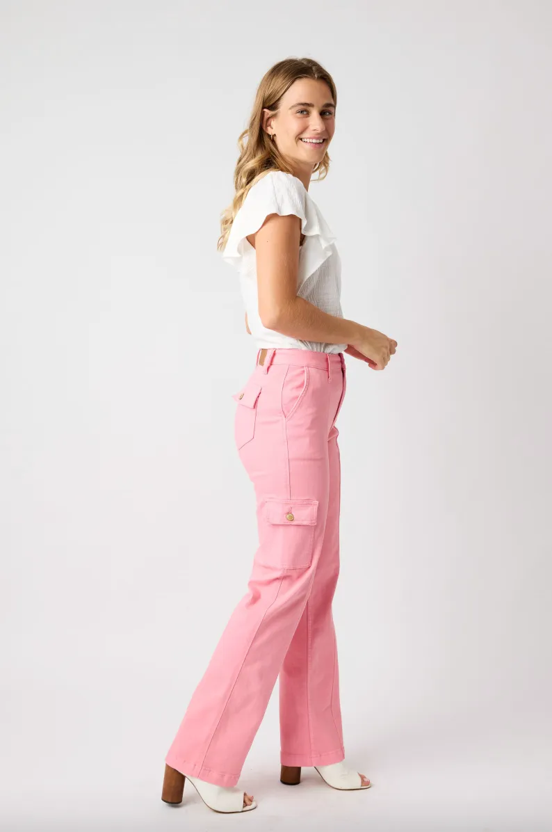 Judy Blue Pink Straight Leg Cargo Jeans