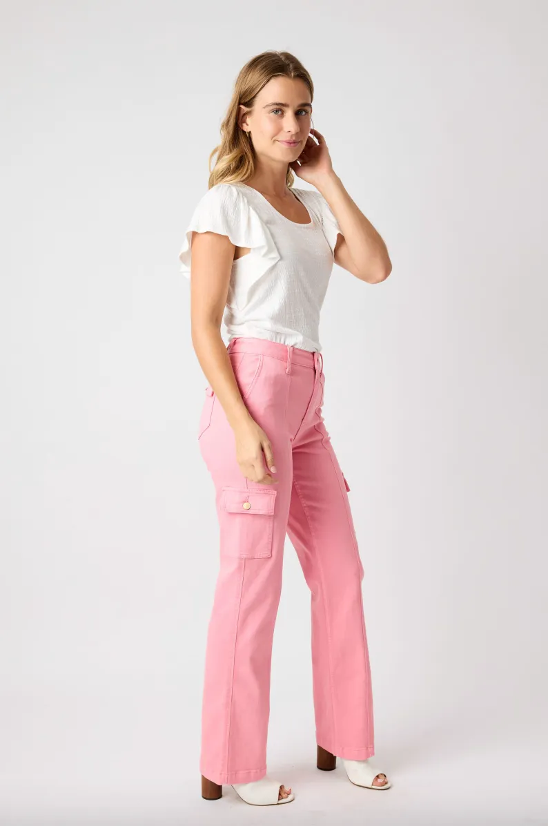 Judy Blue Pink Straight Leg Cargo Jeans