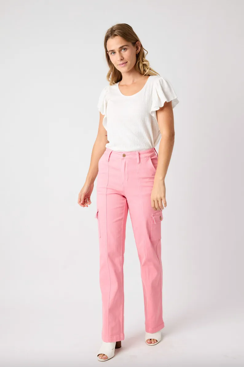 Judy Blue Pink Straight Leg Cargo Jeans