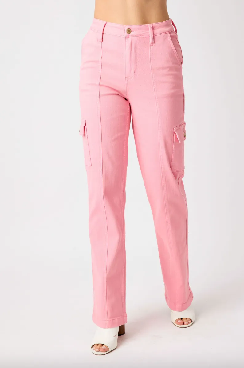 Judy Blue Pink Straight Leg Cargo Jeans