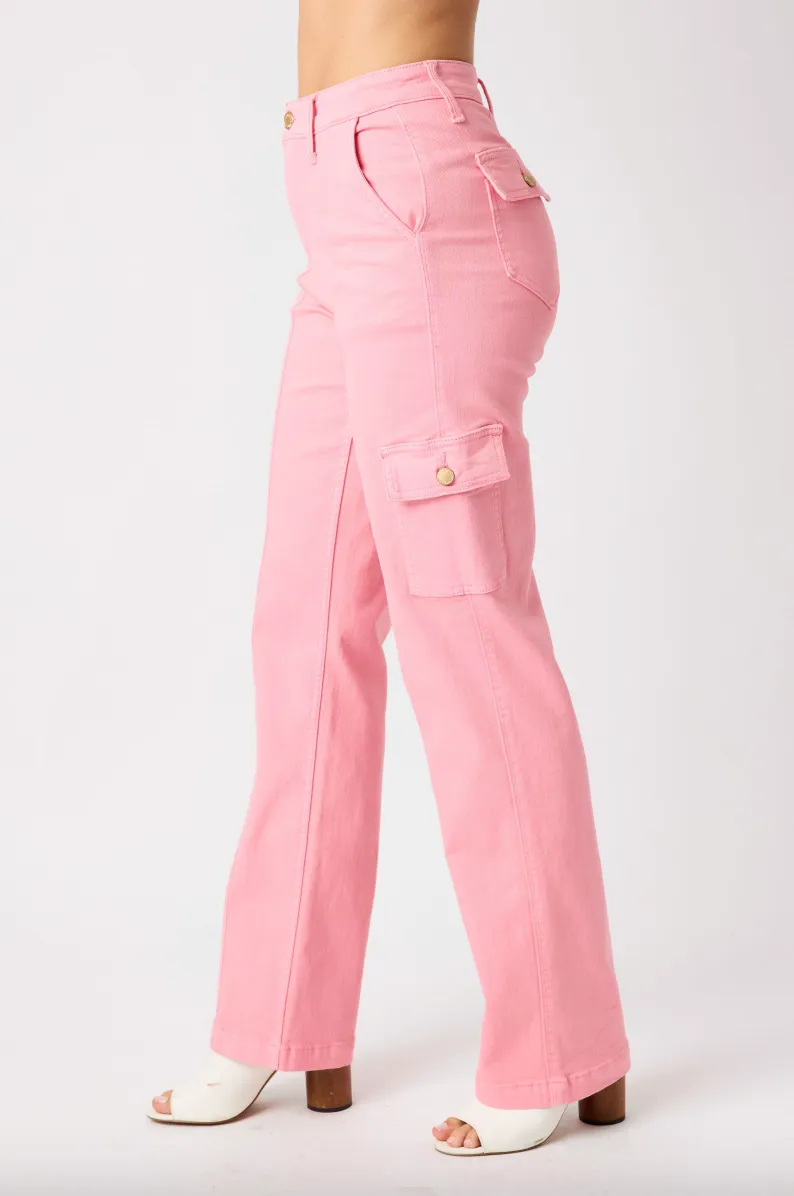 Judy Blue Pink Straight Leg Cargo Jeans