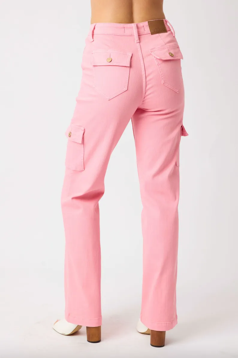 Judy Blue Pink Straight Leg Cargo Jeans