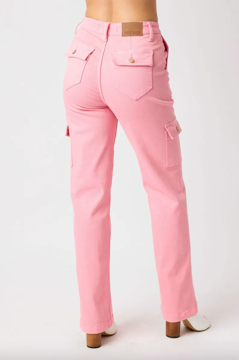 Judy Blue Pink Straight Leg Cargo Jeans