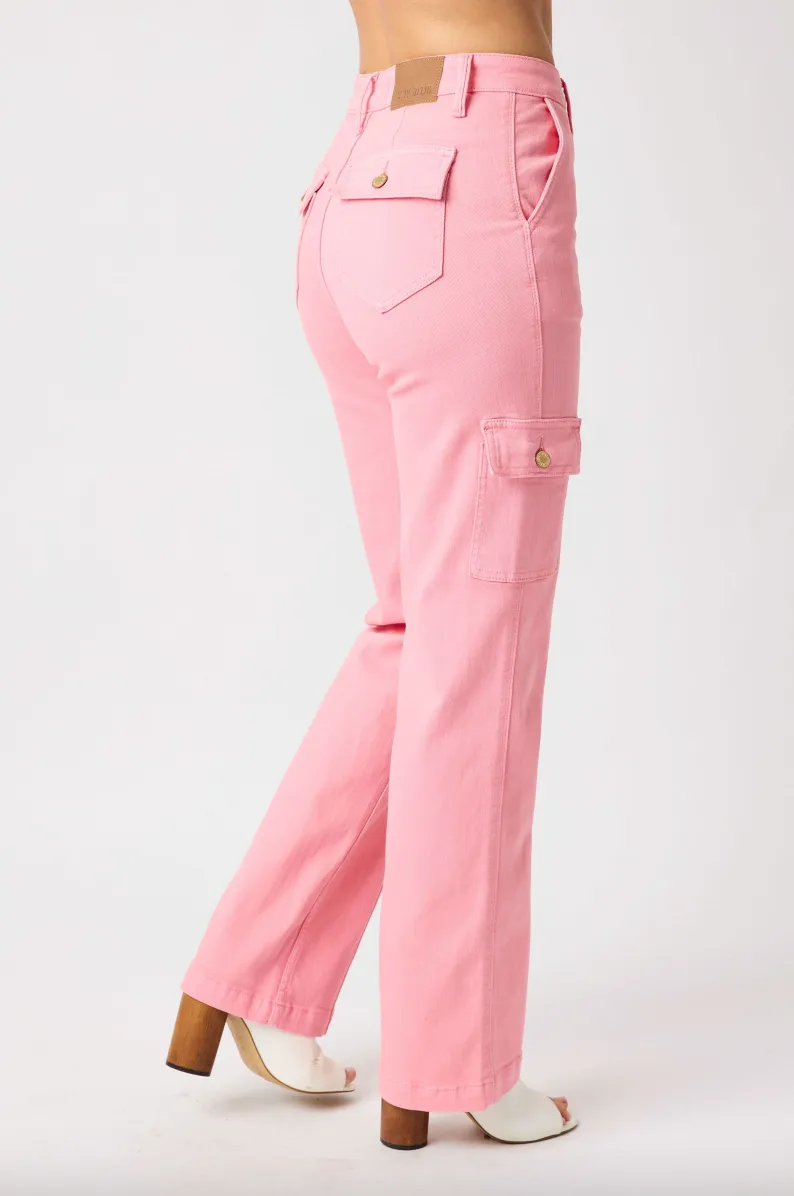 Judy Blue Pink Straight Leg Cargo Jeans