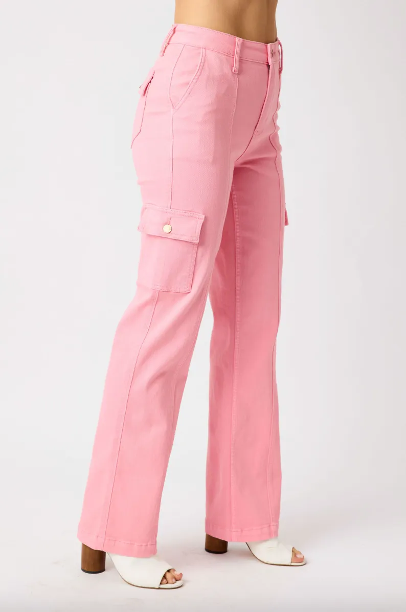 Judy Blue Pink Straight Leg Cargo Jeans