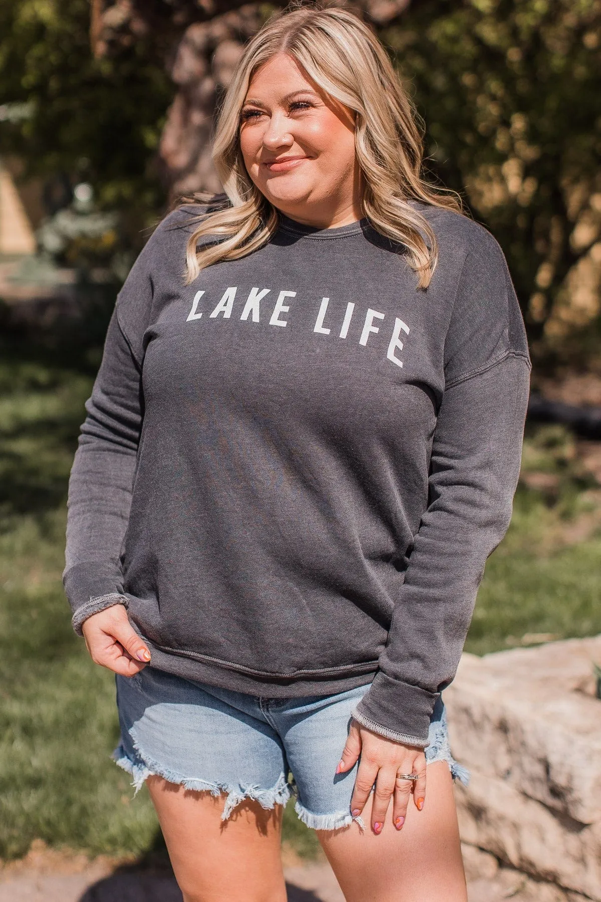 Lake Life Crew Neck Pullover- Charcoal