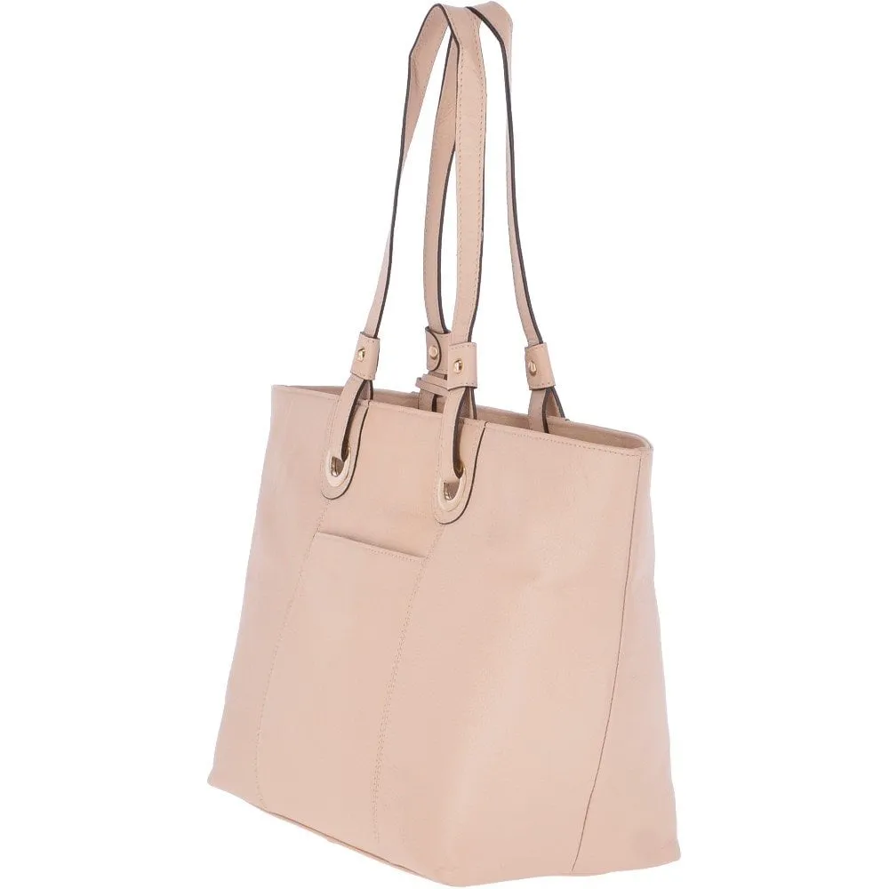 Large  Leather Tote Bag Panna Cotta Cream : 60252