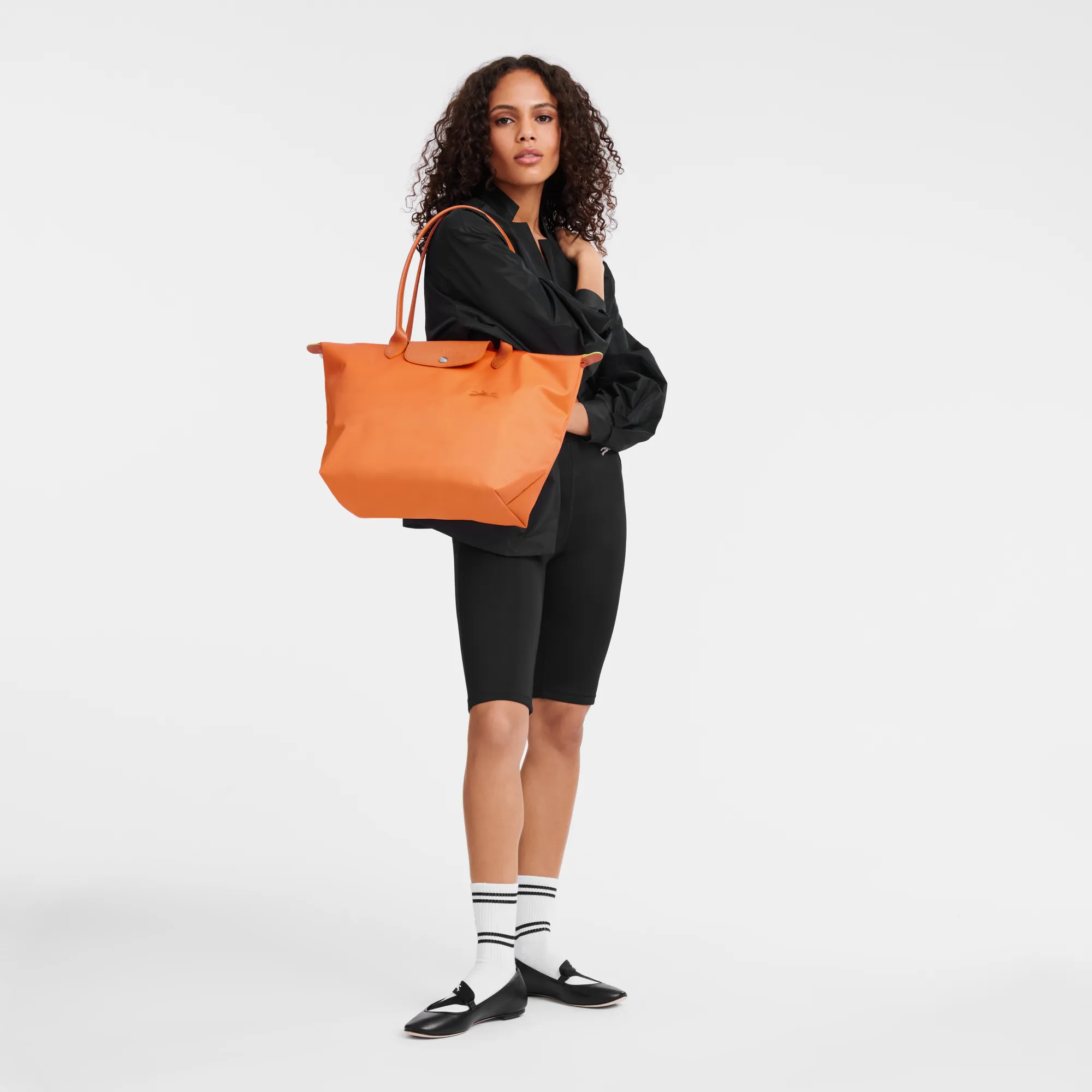 Le Pliage Green L Tote bag Orange - Recycled canvas