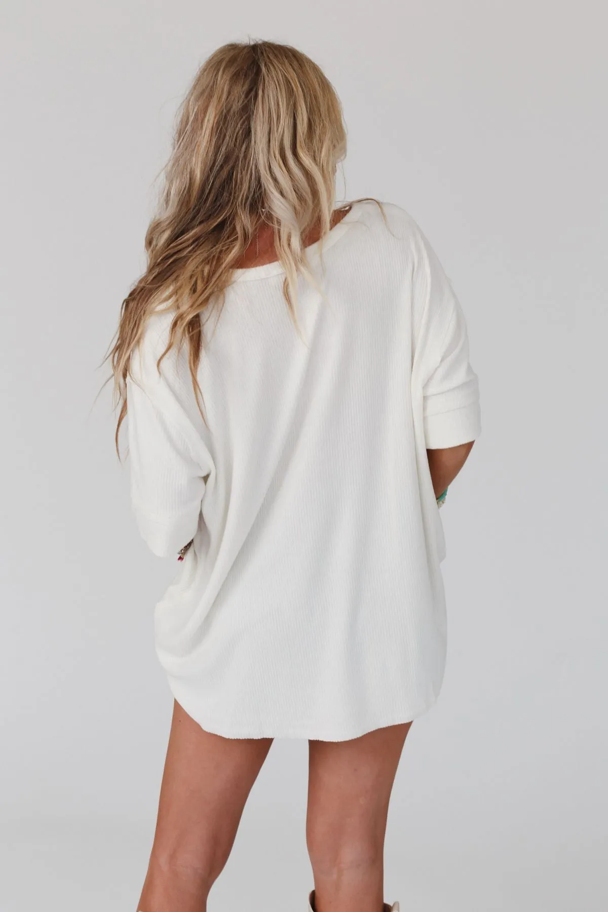 Leila Ribbed Henley Top - Ivory