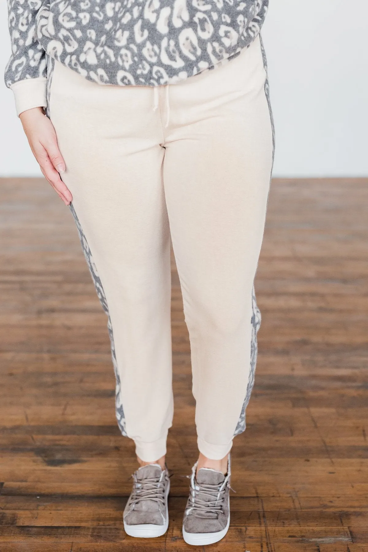 Live Wild Leopard Joggers- Beige & Charcoal