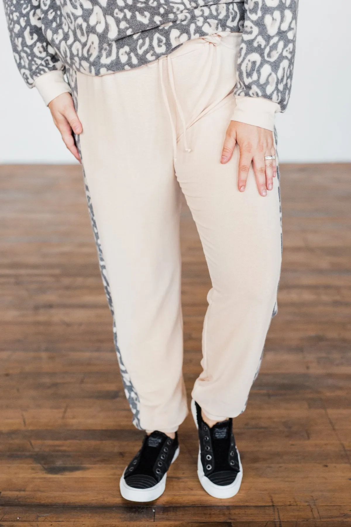 Live Wild Leopard Joggers- Beige & Charcoal