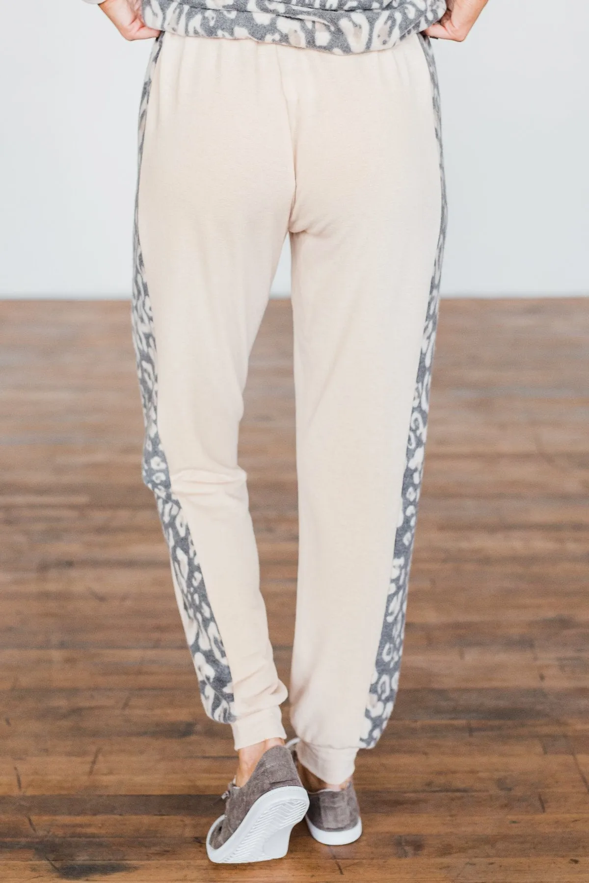 Live Wild Leopard Joggers- Beige & Charcoal