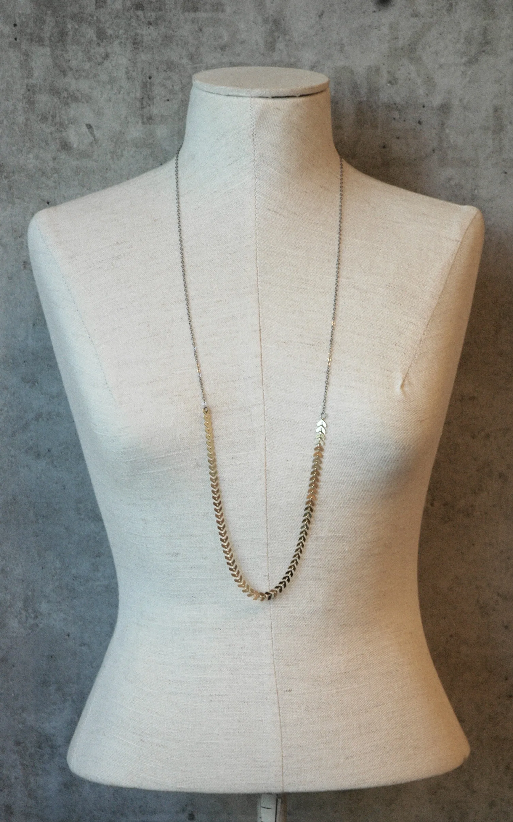 Long Delicate Fishbone Chain Necklace