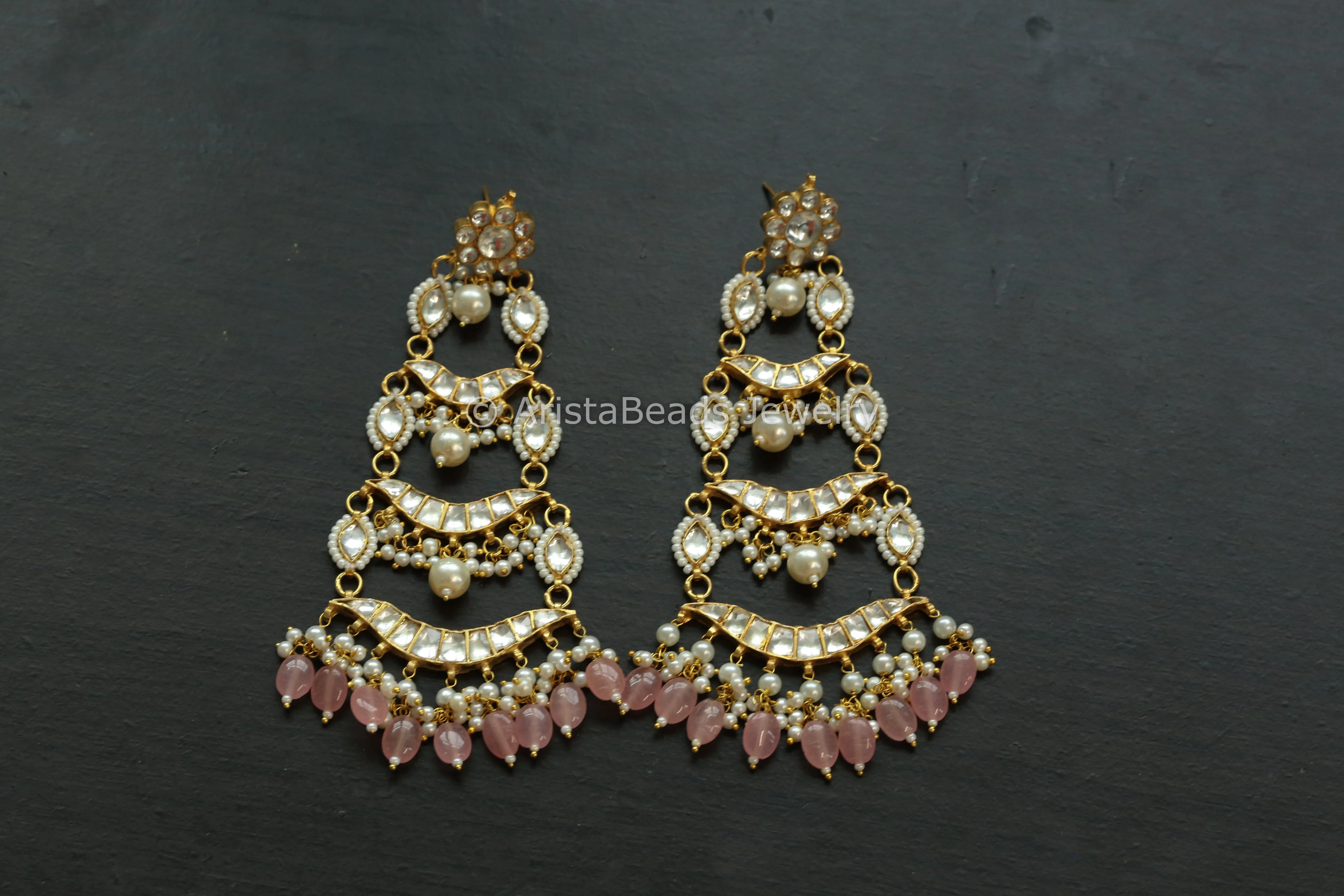 Long Jadau Kundan Chandbaali Earrings