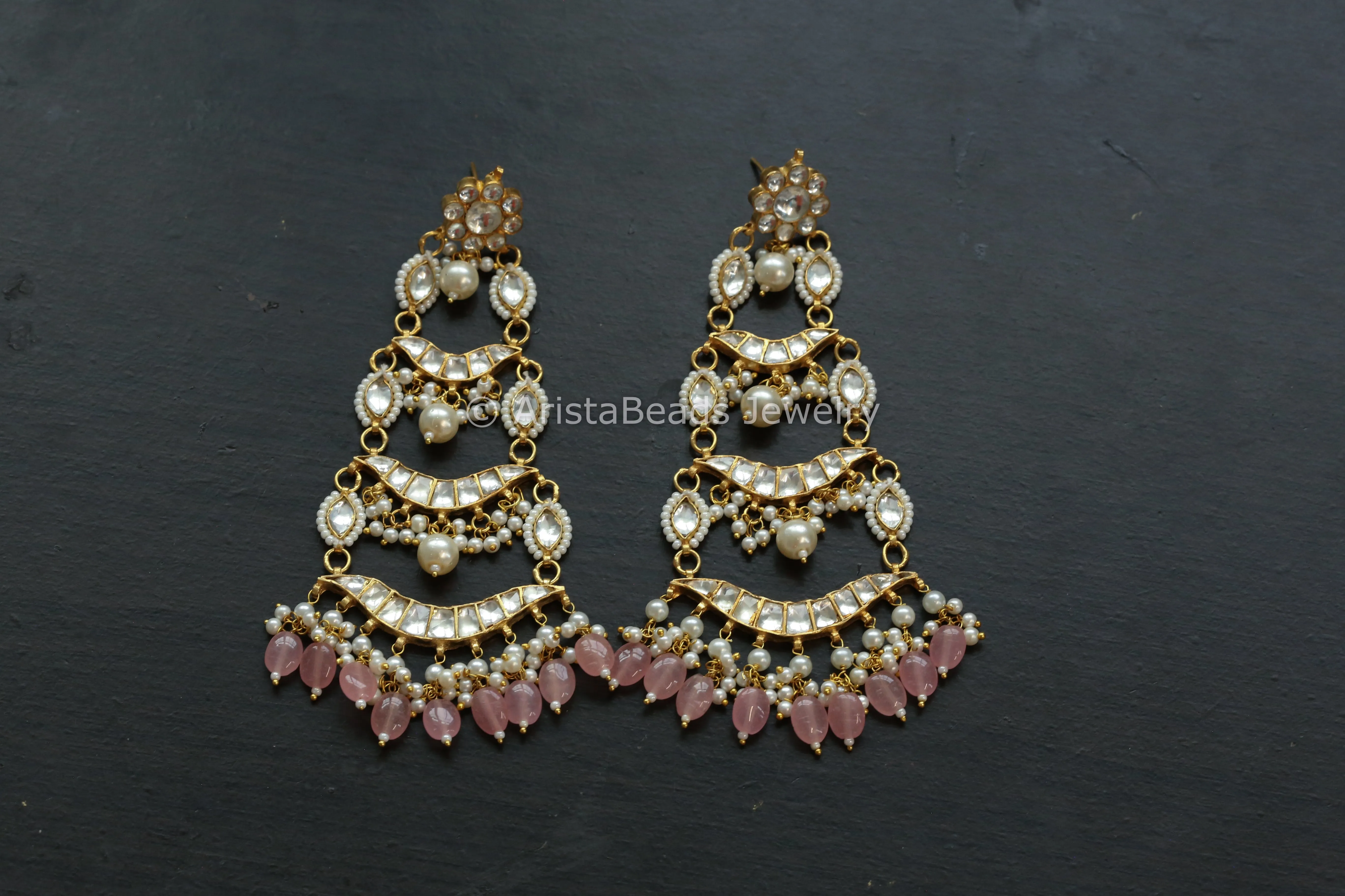 Long Jadau Kundan Chandbaali Earrings