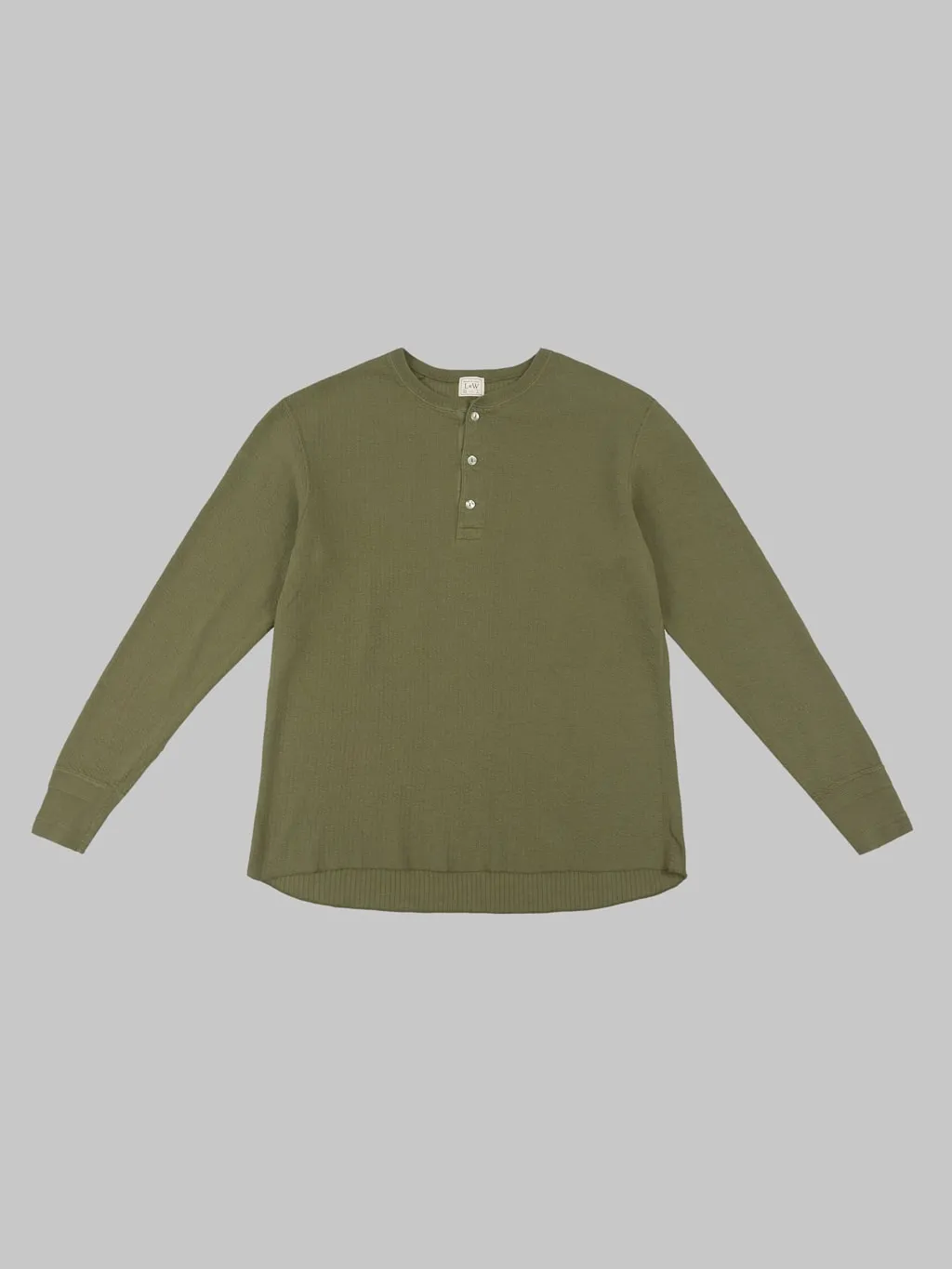 Loop & Weft Double Face Jacquard Henley Thermal Army Olive