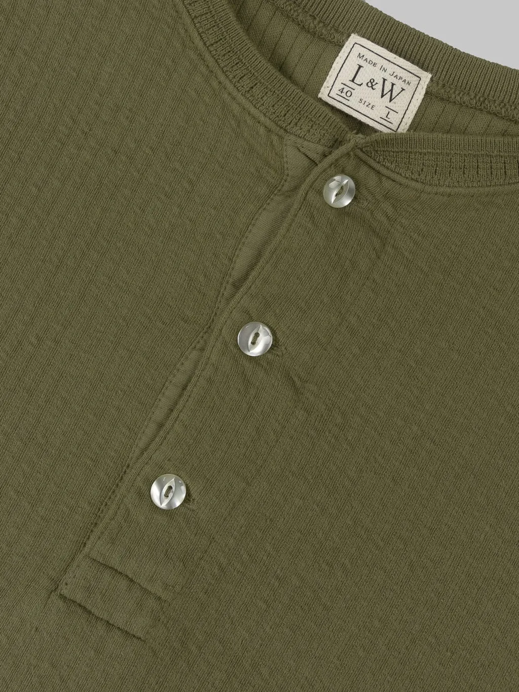 Loop & Weft Double Face Jacquard Henley Thermal Army Olive