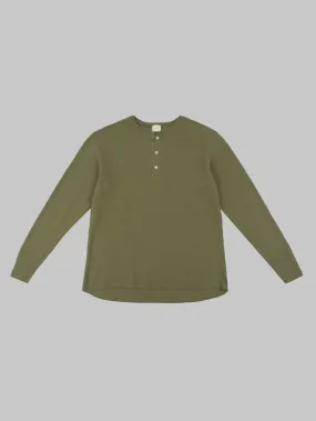 Loop & Weft Double Face Jacquard Henley Thermal Army Olive