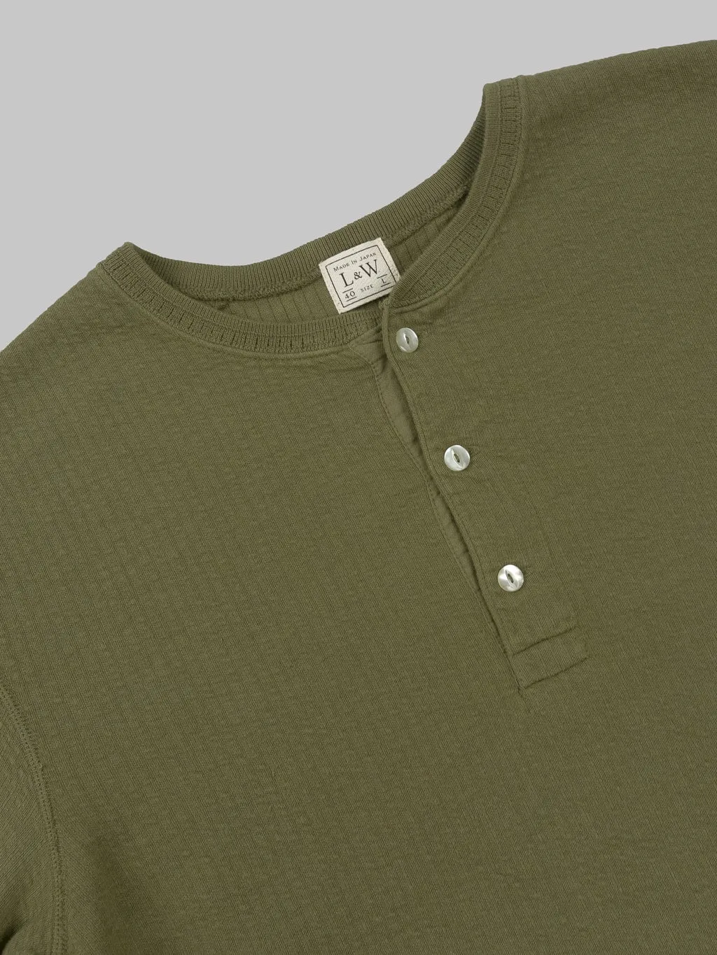 Loop & Weft Double Face Jacquard Henley Thermal Army Olive