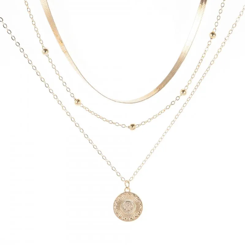 Lotus Pendant Three Layer Necklace