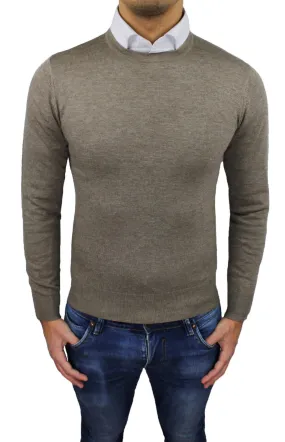 MAGLIONE PULLOVER UOMO SLIM FIT BEIGE MAGLIA GOLFINO