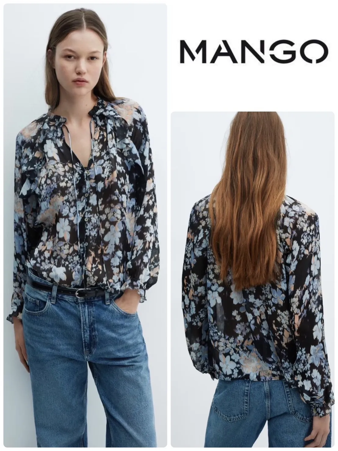 MANGO  |Floral-print flowy blouse