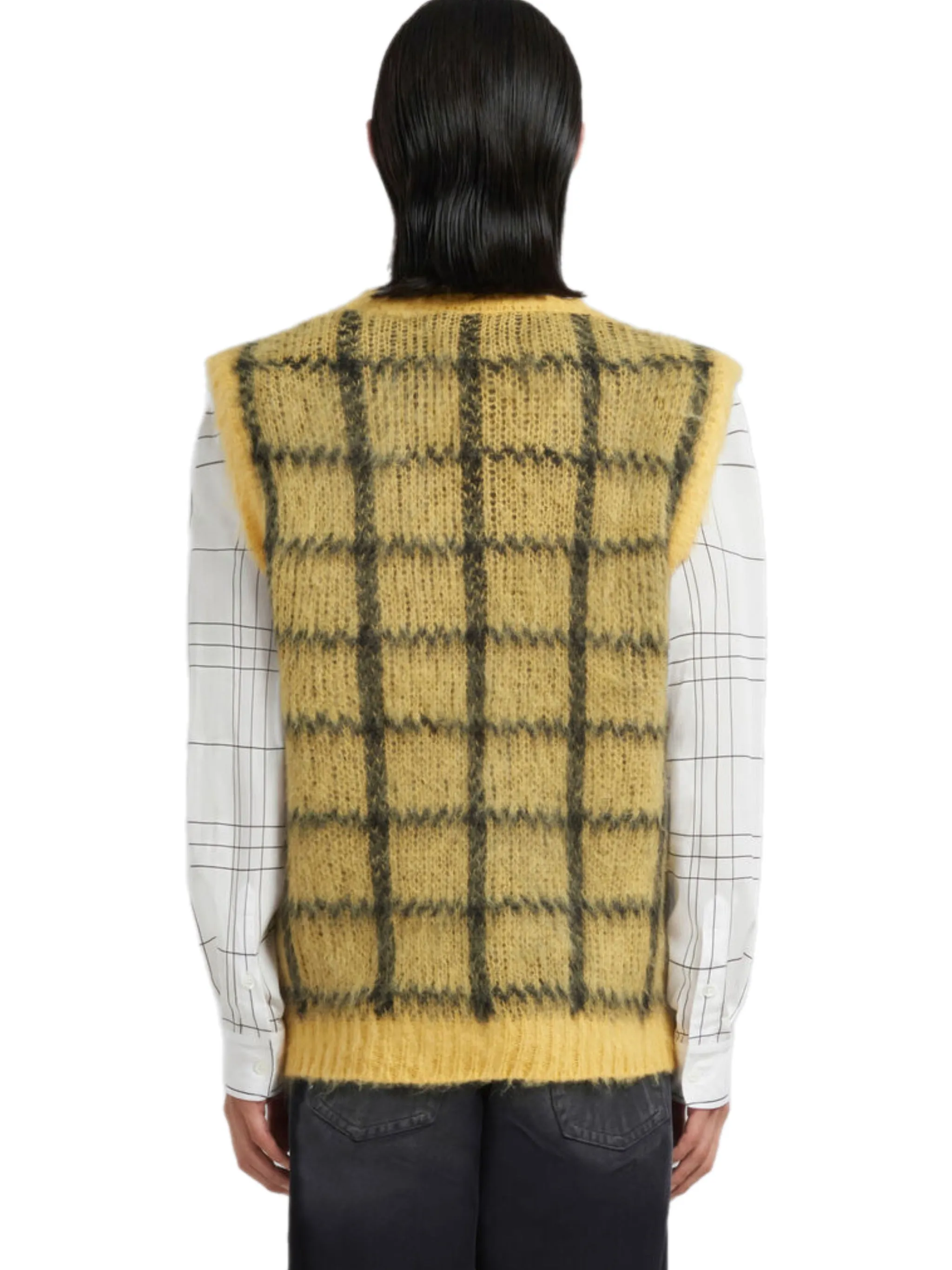 Marni Brushed Check Fuzzy Wuzzy V-Neck Sweater