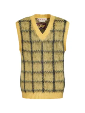 Marni Brushed Check Fuzzy Wuzzy V-Neck Sweater