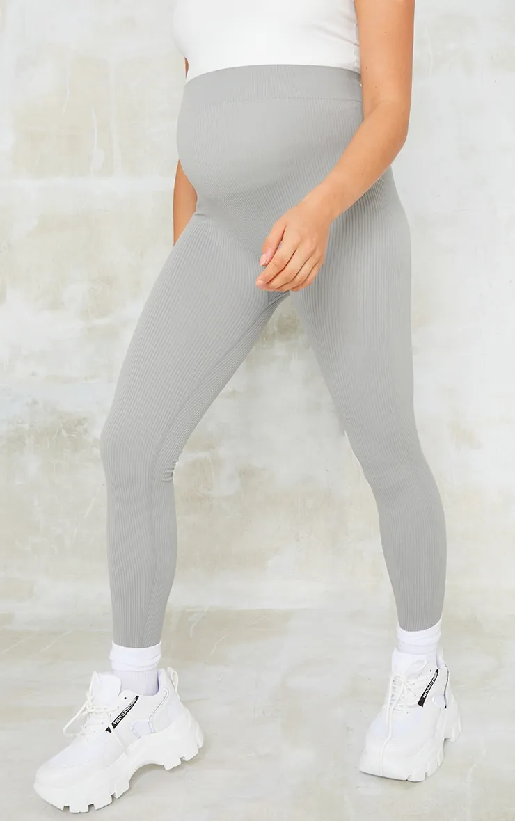 Maternity Grey Contour Rib Leggings