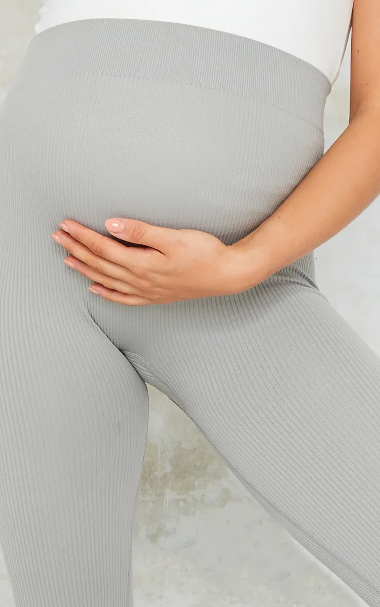 Maternity Grey Contour Rib Leggings