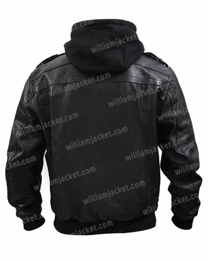 Mens Hooded Bomber Leather Motorcycle Jacket | William Jacket