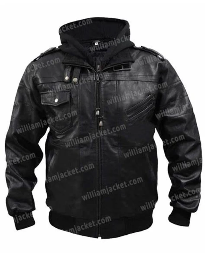 Mens Hooded Bomber Leather Motorcycle Jacket | William Jacket