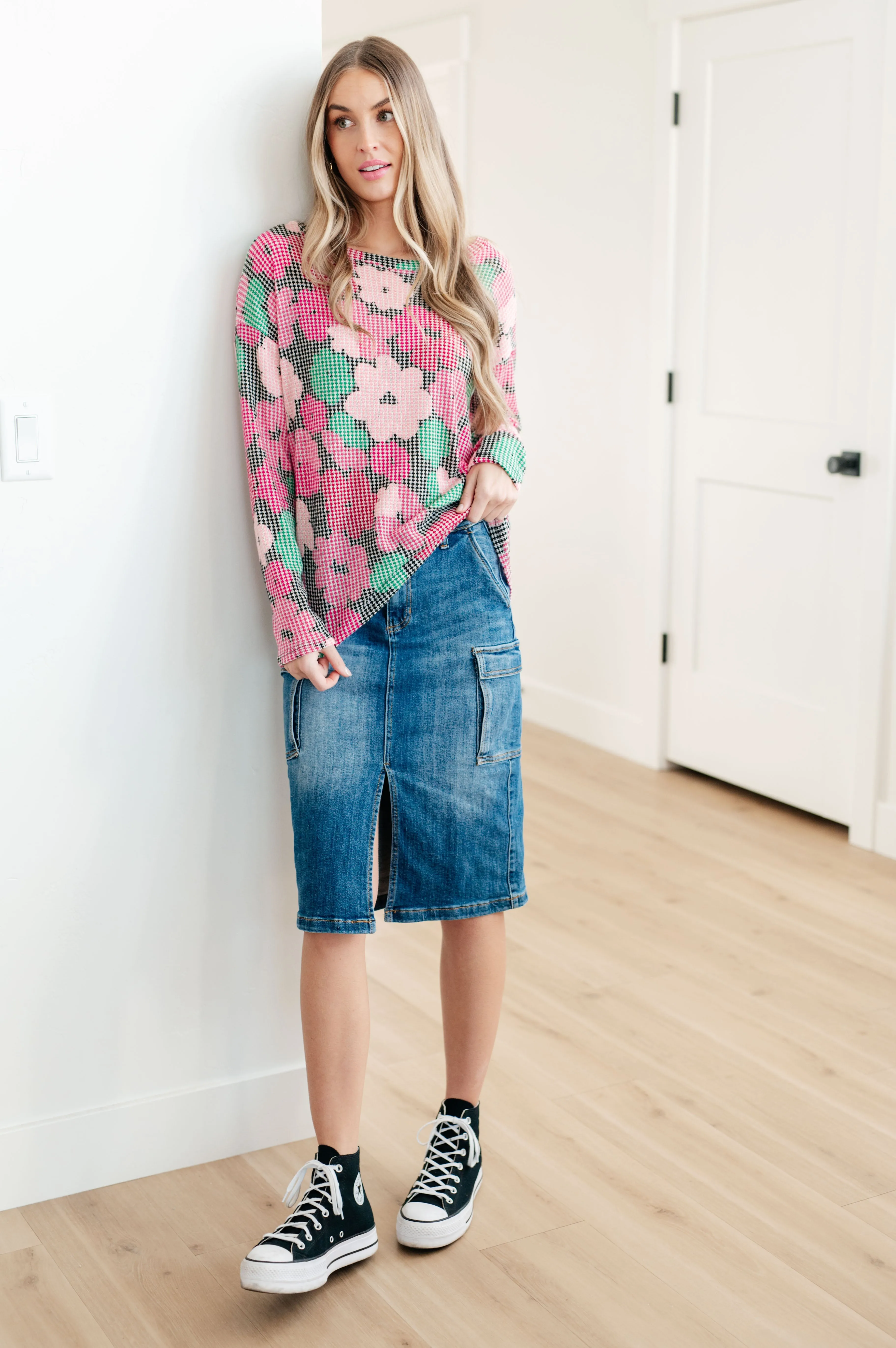 Midi Cargo Denim Skirt