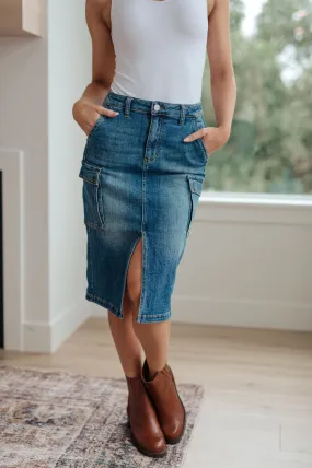 Midi Cargo Denim Skirt