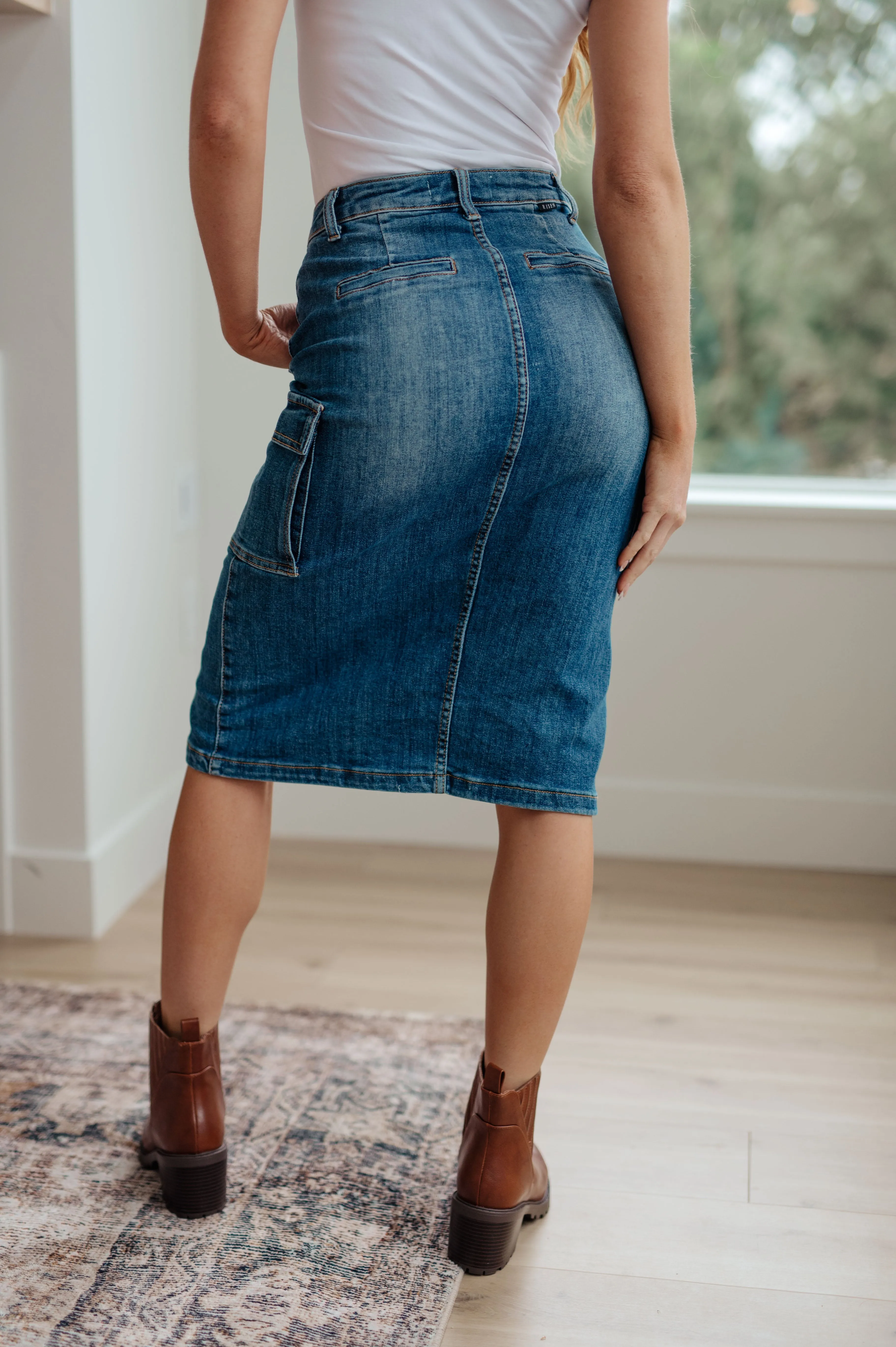 Midi Cargo Denim Skirt