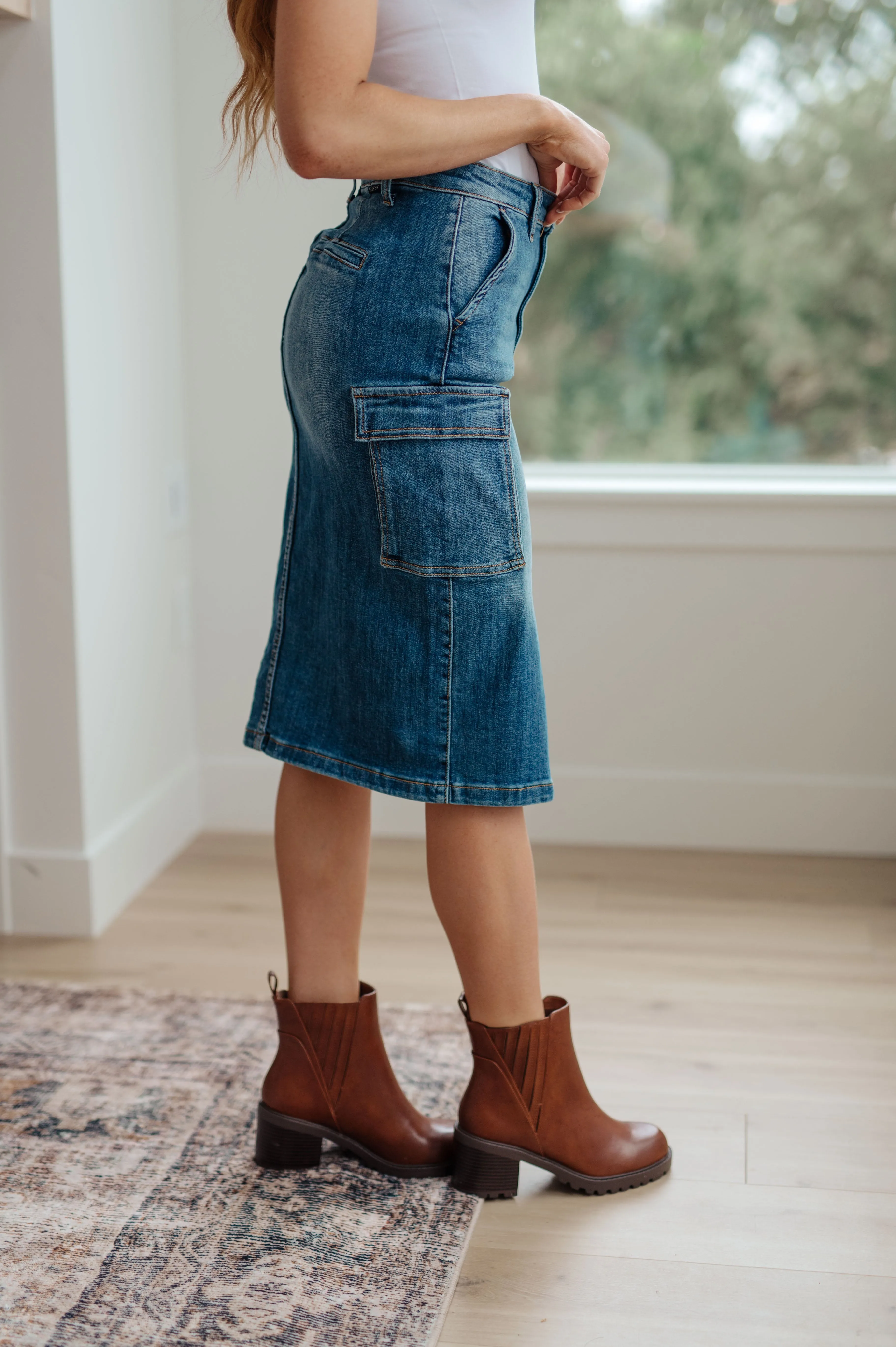 Midi Cargo Denim Skirt