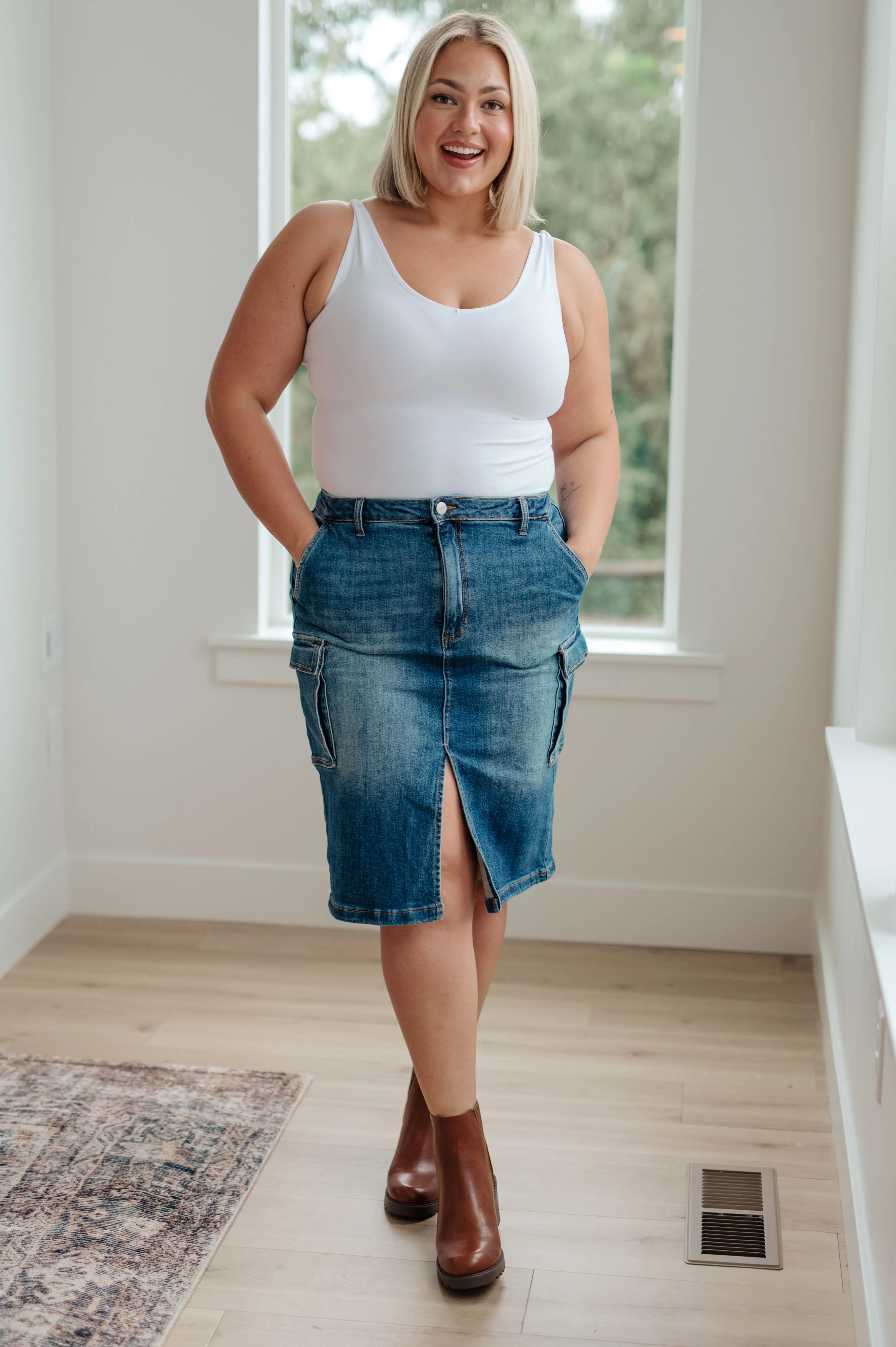 Midi Cargo Denim Skirt